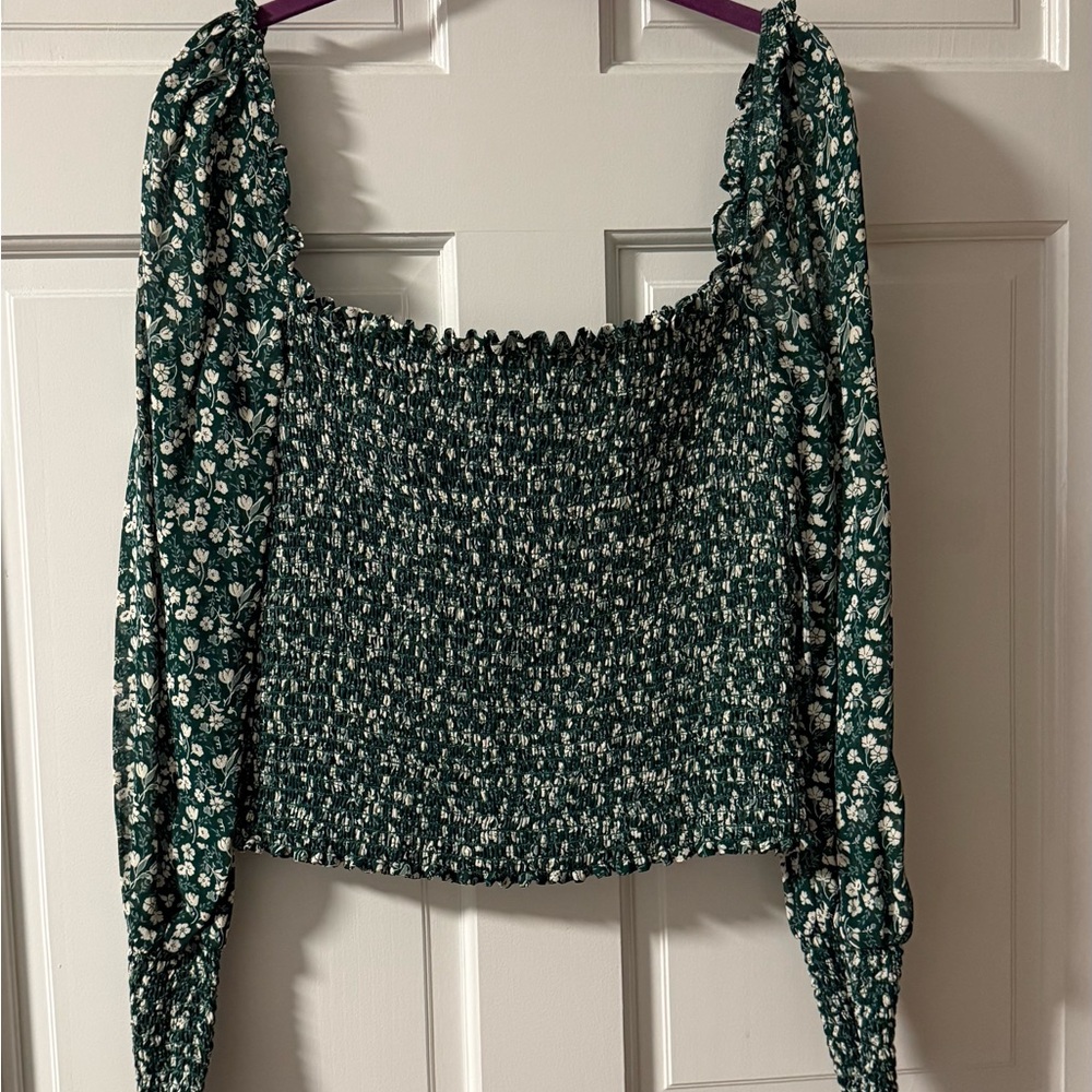 Reformation Dark Green Floral Blouse